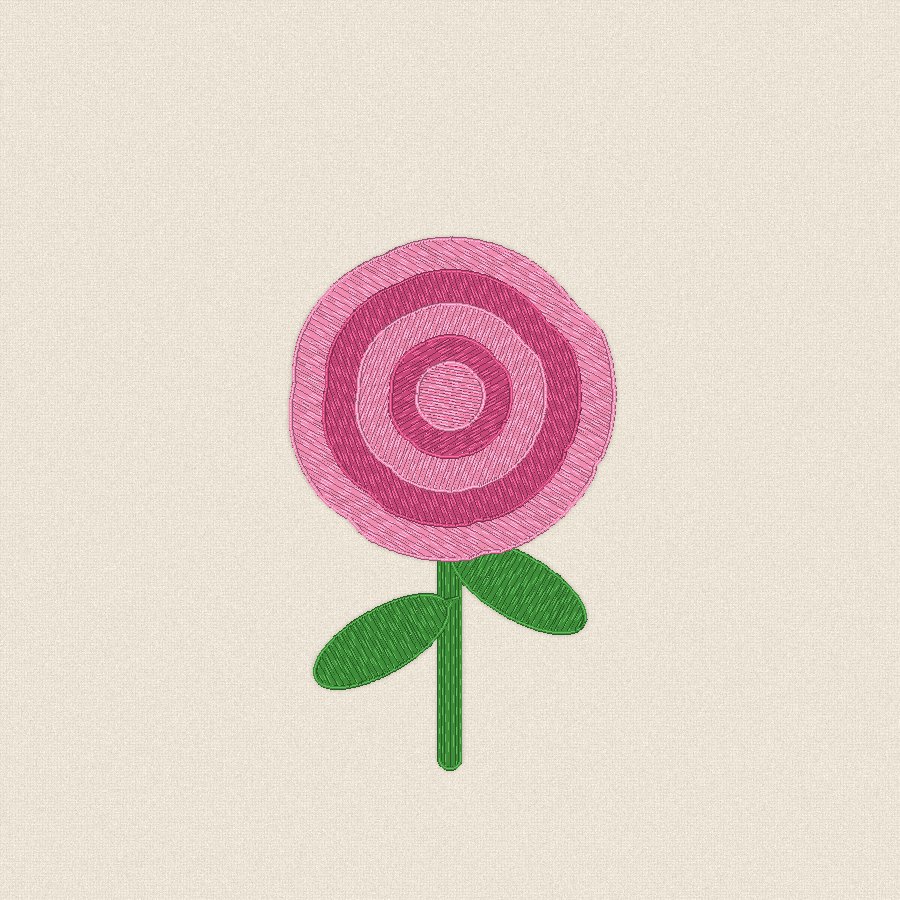 Божур със стъбло и листа, 100×100 мм