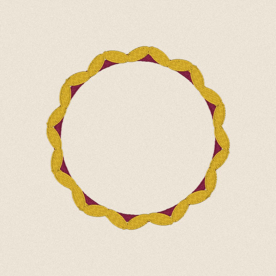 Кръгла рамка с листа — бордо и злато, 100×100 мм