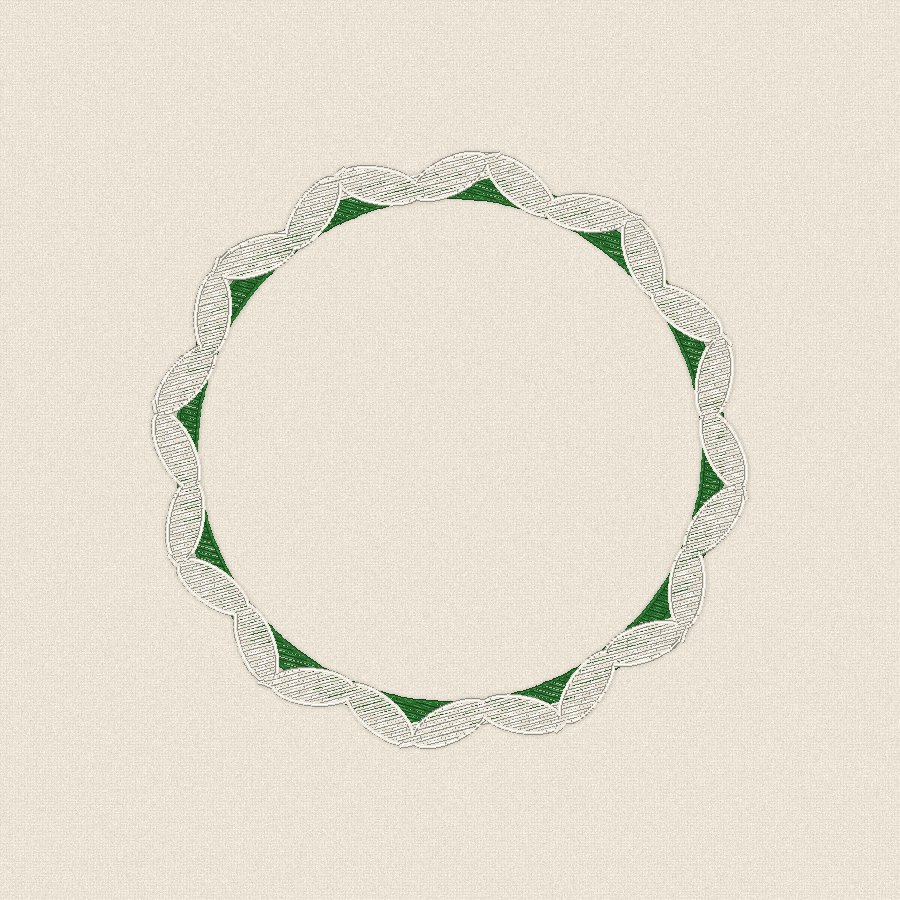 Кръгла рамка с листа — зелено и бяло, 100×100 мм
